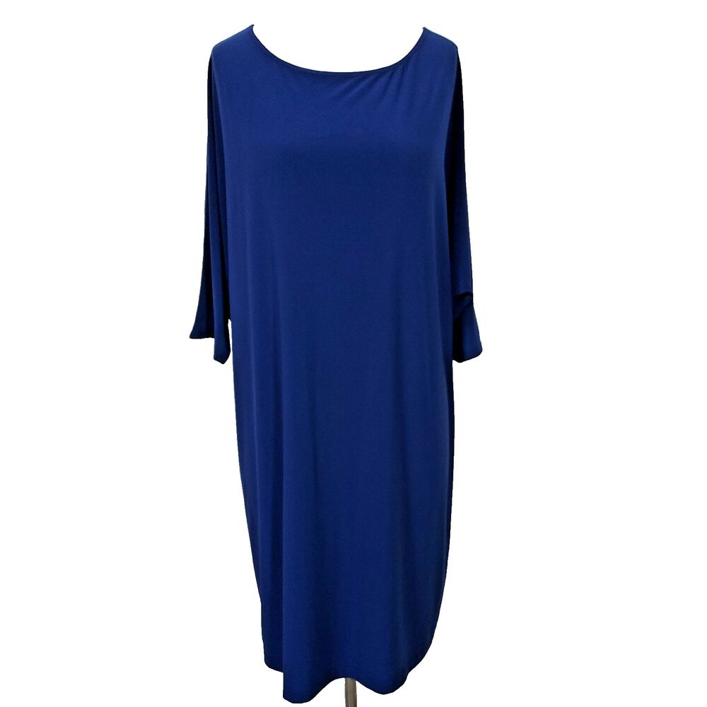 Tiana B Navy Blue Dress Women Plus Size 1X Stretch Raglan Cold Shoulder Flowy